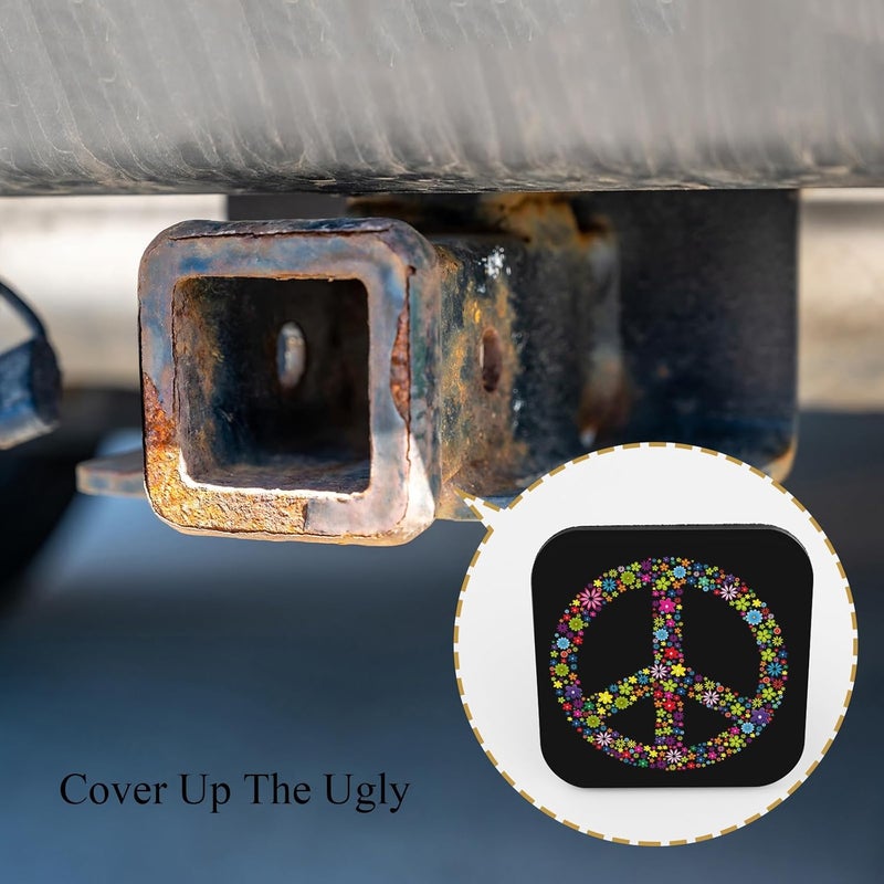 Tnomchey Peace Symbol 2 Inch Hitch Cover Hippie Love Peace Lot of Multicolored Small Flowers Tow Receiver Tube Plug Cap Curt Tail Receiver Tub Cover Towing Hitch Accessories Universal for Cars Trucks - Image 4